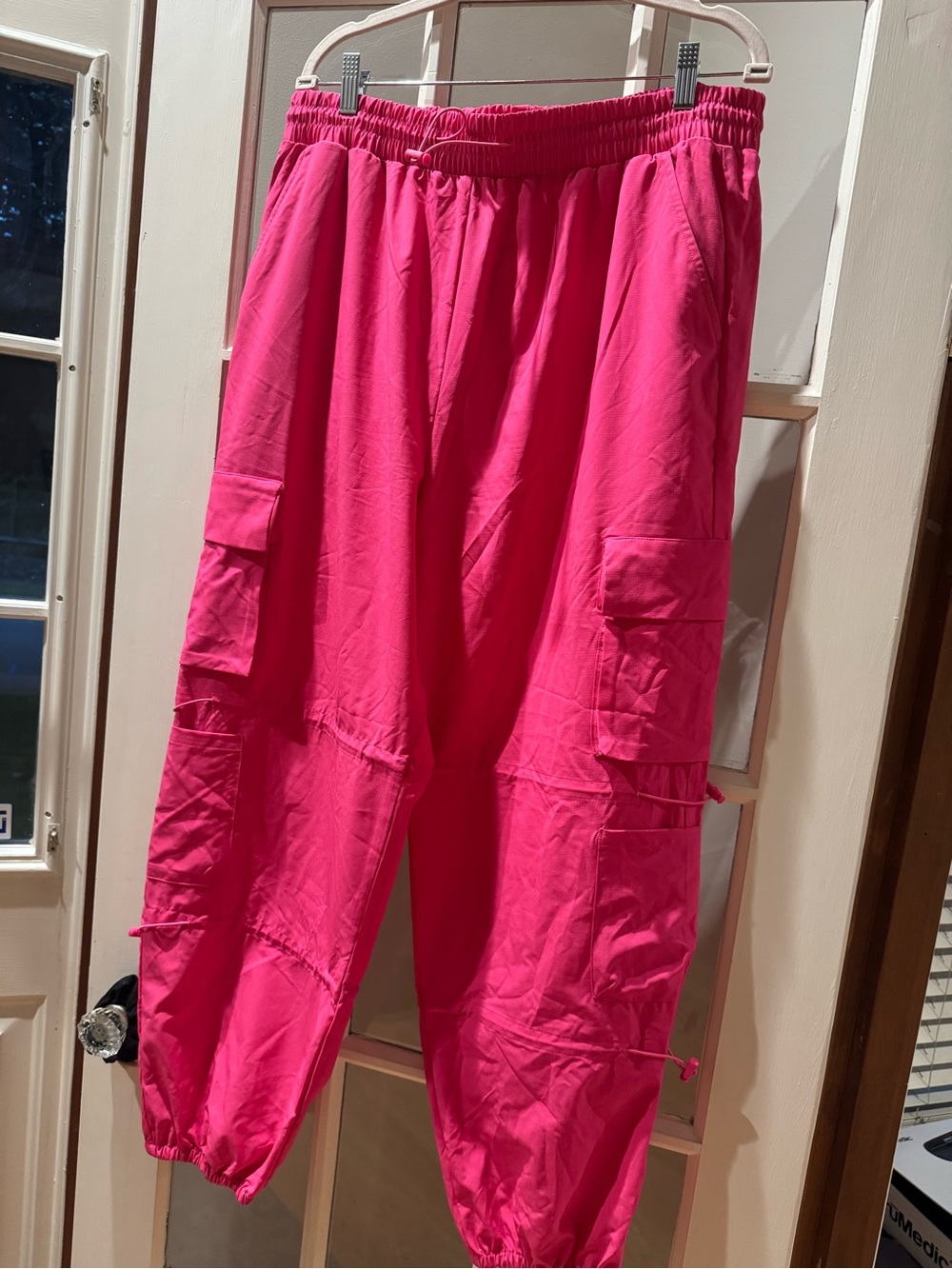 Women's Hot Pink Cargo Joggers with Elastic Waist